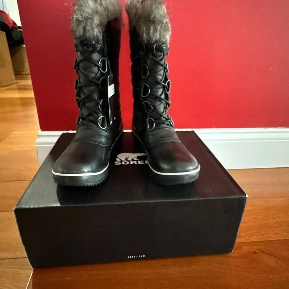 NWT Sorel Women's Tofino 2 Wp Winter Boots Black Stone‎ Fur with Faux Fur Trim 5